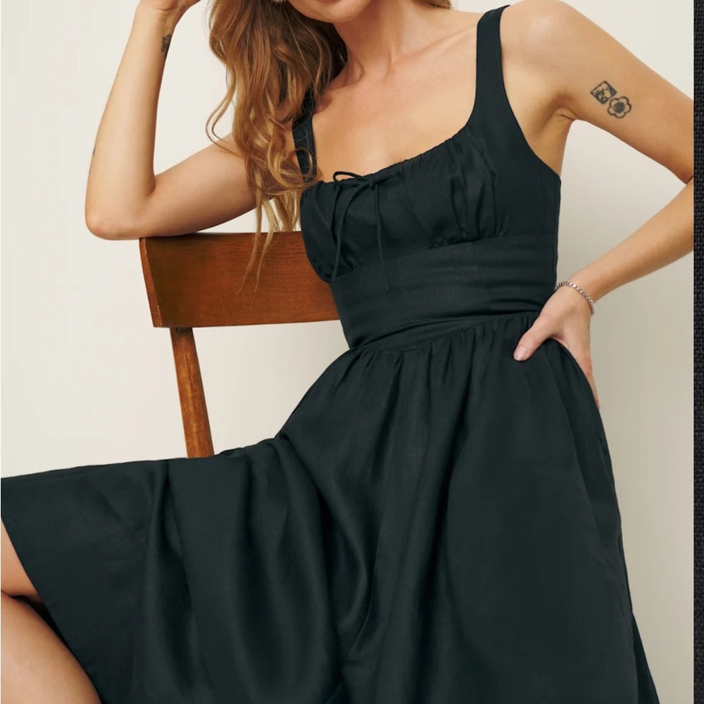 Reformation Balia Linen Dress in Black *NEW* - Picture 2 of 7